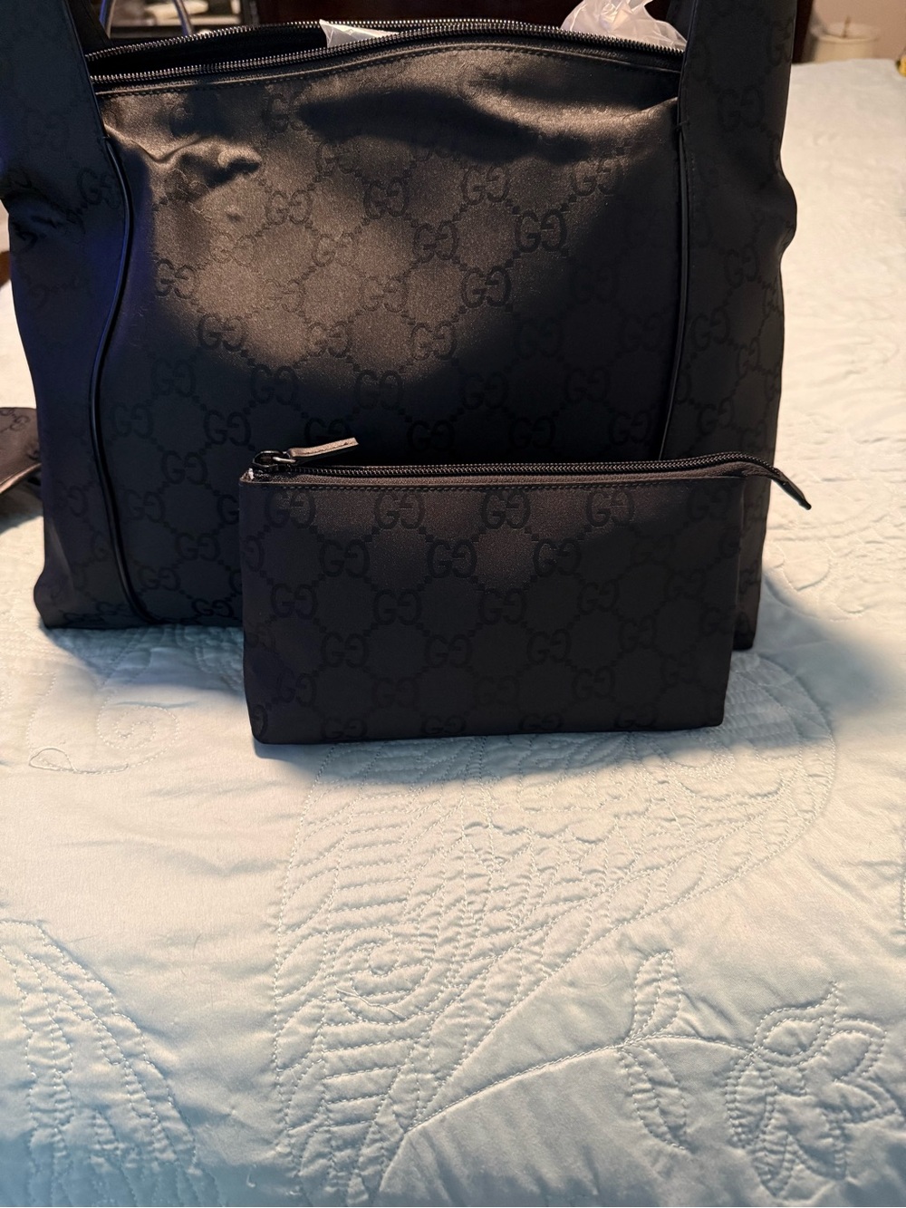 Gucci Black GG Monogram Toiletry Bag with Matching Pouch